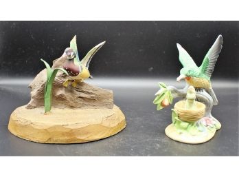 Pair Of Porcelain Figurines - Duck & Hummingbird
