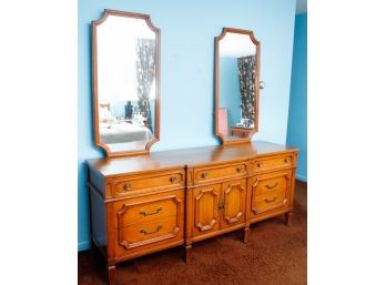 Vintage Roman Dresser W/ 2 Mirrors - 7 Drawers - 2 Drawers Inside Cabinet -