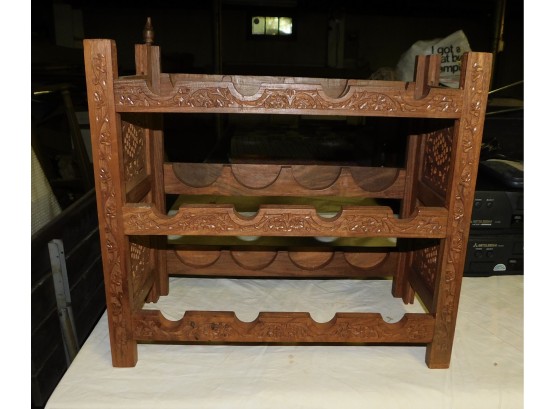 Decorative Foldable 12 Bottle Wine Rack With Carved Floral Pattern