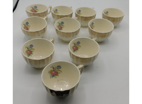 Lovely Set Of Hand-painted Porcelain Teacups With Floral Pattern