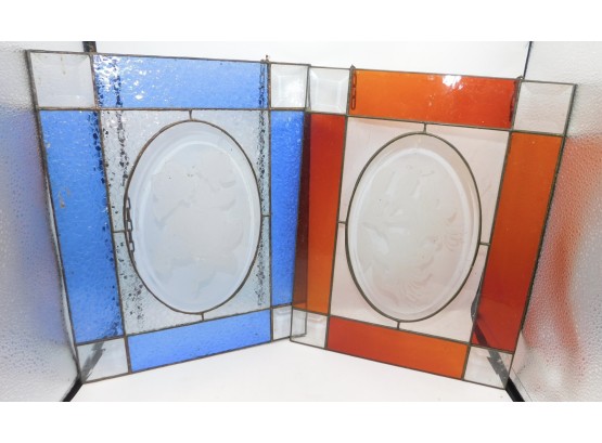 Lovely Pair Of Stained Glass Window Inserts/ Wall Decor