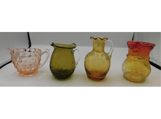 Assorted Lot Of Colored Glass Pitchers