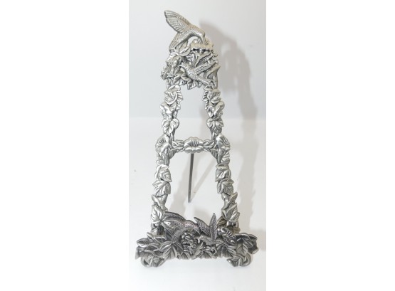 Decorative Hummingbird Pattern Brushed Silver Plate Stand