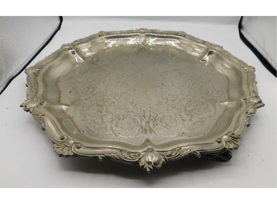 Vintage Silver On Copper Footed Serving Tray