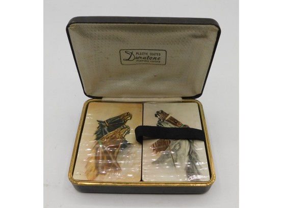 Vintage Plastic Coated Duratone Playing Cards In Carry Case