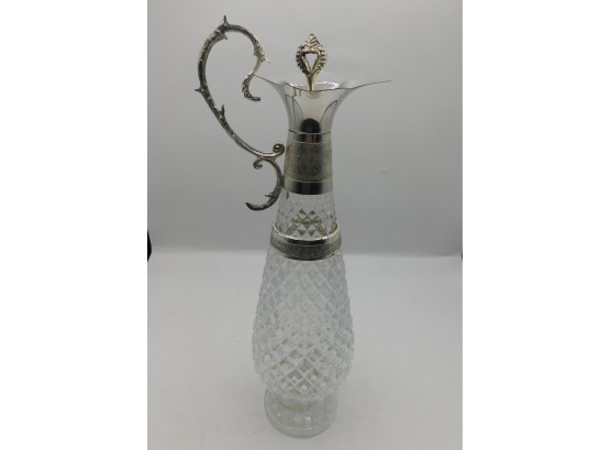 Vintage Mid Century Silver Plated Cut Glass Claret Jug