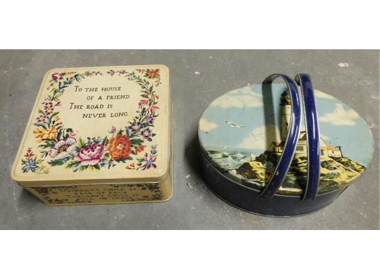 Vintage Pair Of Decorative Storage Tins