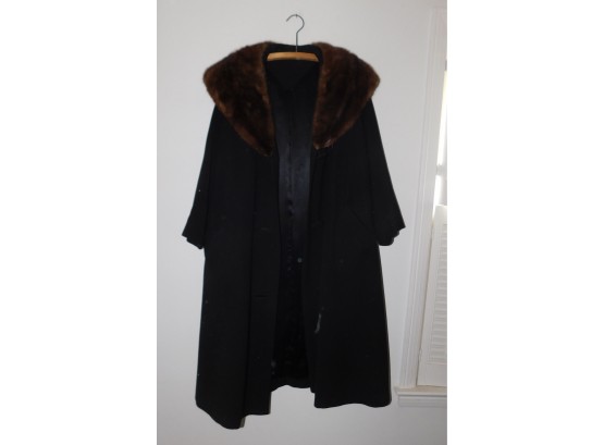 Lovely Mink Collar Black Fur Coat By Ladies Garment Union Workers