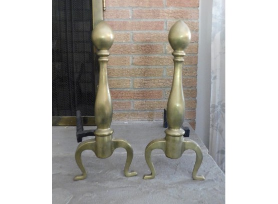 Pair Of Solid Brass/ Wrought Iron Andirons