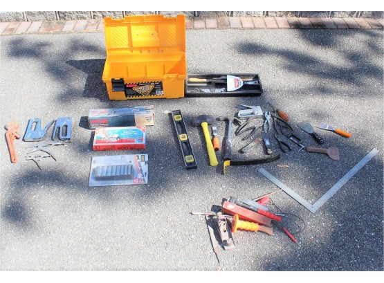 HUGE Lot Of Assorted Tools With Rubbermaid Toolbox
