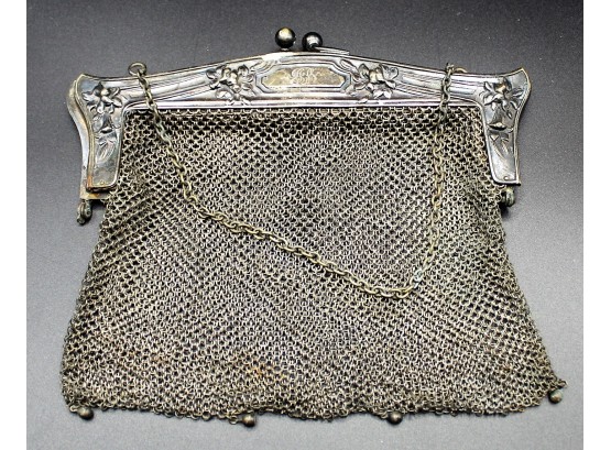 Antique German Silver Mesh Purse With Chain Strap, Mesh Purse, Victorian Wedding Purse, Art Nouveau Style