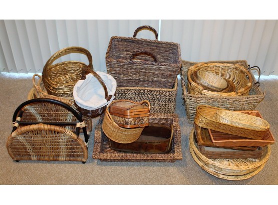 Huge Lot Of Assorted Whicker Baskets