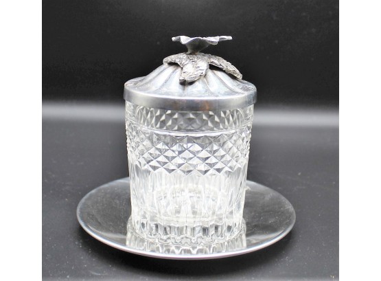Reproduction Sheffield Plate With Crystal Preserve/jam Jar & Silver Plated Lid