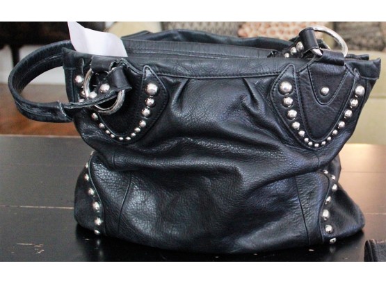 B. Makowsky Black Leather Shoulder Bag With Wallet