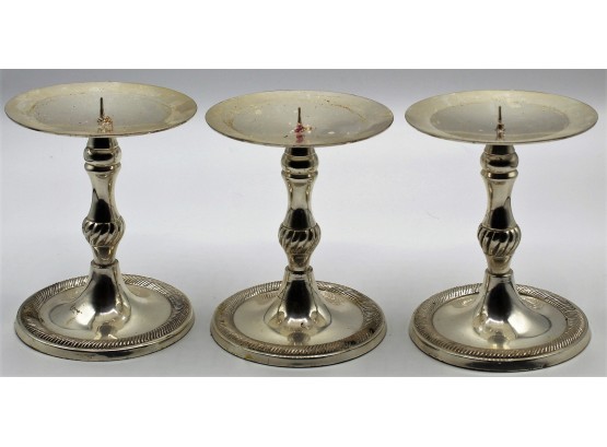 Vintage Silver Plated Candle Stands - Set Of Three