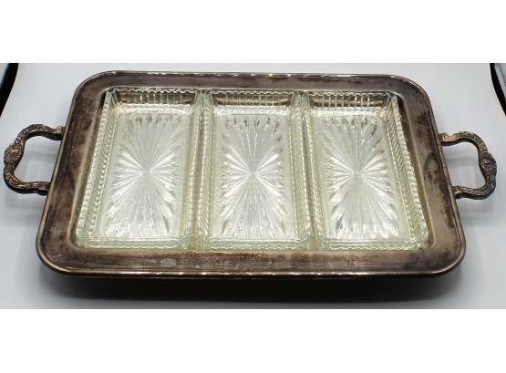 Leonard Silver-plate Tray With Glass Inserts