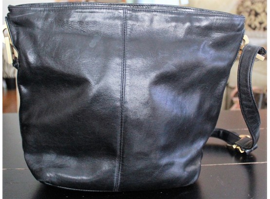 Perlina Black Leather Hobo Shoulder Bag