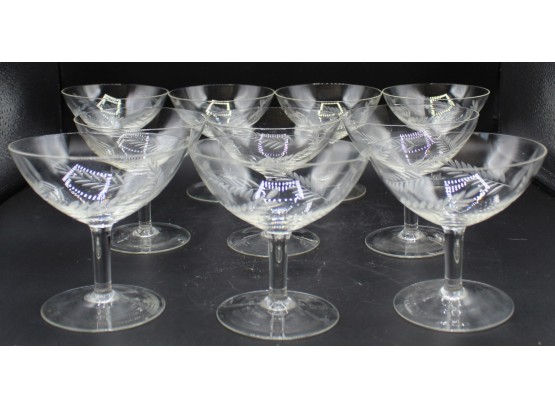 Vintage Laurel Leaf Etched Crystal Martini Glasses - Set Of 10