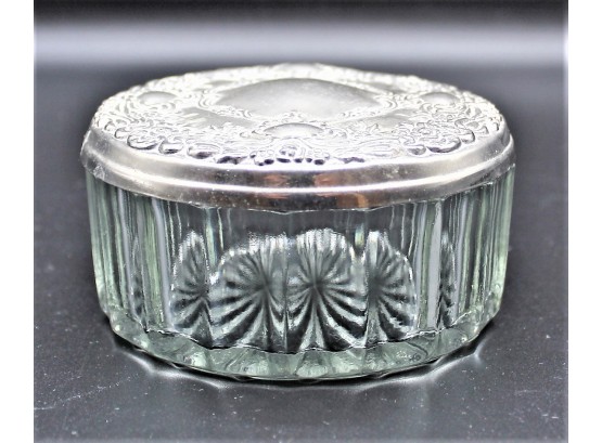 Vintage Glass And Silver Plate Powder Jar