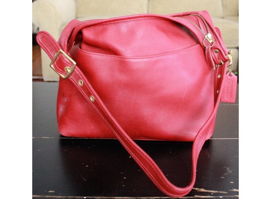 Coach Vintage Red Leather Shoulder Bag W/ Wallet