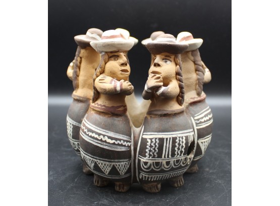Vintage Folk Art Whistle Peruvian Handmade Terra Cotta Clay Pottery 6 Women