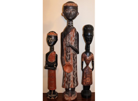 Vintage Wooden African Statues - Set Of Three