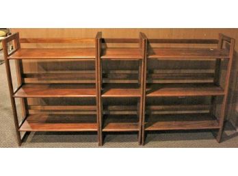 Walnut Folding 3 Tier Bookshelves - Set Of Three