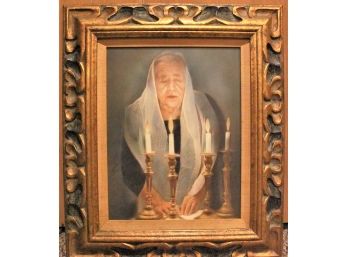 Stunning Lifelike Framed Woman Praying Watercolor Ornate Carved Frame