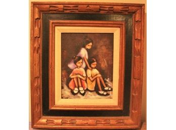 Vintage Three Sisters Art With Ornate Carved Framed Signed Artist Unknown