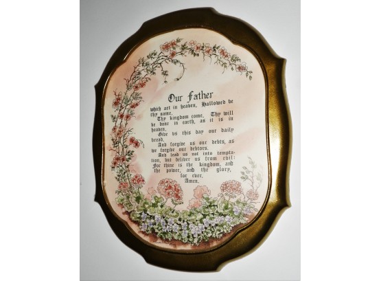 Vintage Gold Framed Lords Prayer Floral Print 'Our Father'