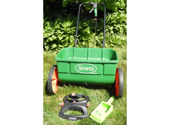 Scotts Fertilizer Cart, Scooper & Craftsman Sprinkler