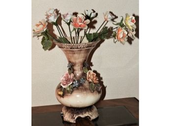 Ornate Vintage Capodimonte Vase  With Porcelain Flowers