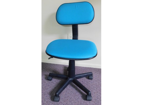 Metal And Plastic Backed Blue Cushioned Fabric Office Chair On Wheels