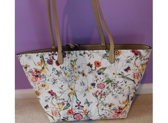 Floral Print Tote Bag With Leather Strap
