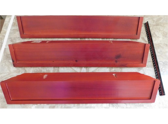 Decorative Red Wood Style - Set Of 3 Small Wooden Display Shelves