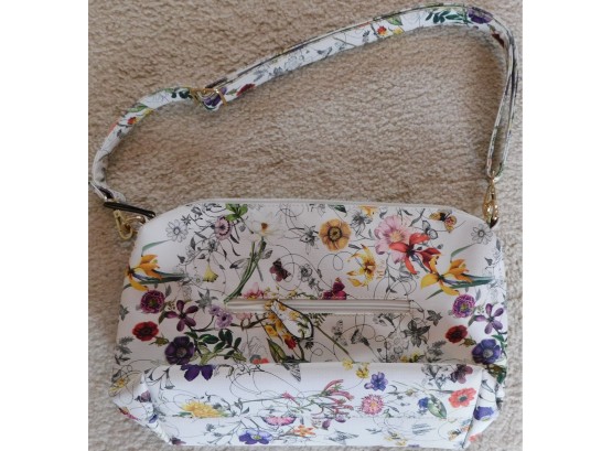 Floral Vinyl Handbag With Leather Strap