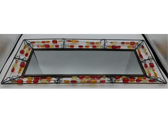 Pier 1 Imports - Decorative Beaded Tray With Mirrored Bottom