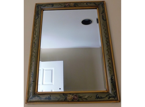Hanging Wall Mirror With Floral Painted Wooden Frame