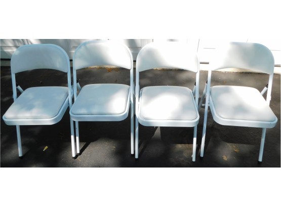 Set Of 4 White Folding Chairs With Attached Cushion