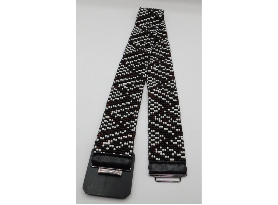 Fashion Belt Black Beaded Pattern With White And Brown