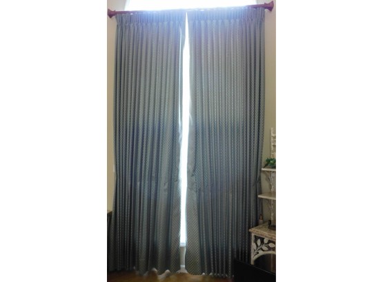 Set Of 12' Patterned Green Drapes With Curtain Bar And Tassels