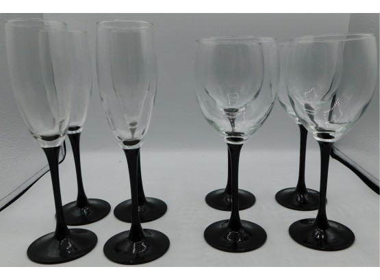 Luminarc Black Stem Glasses - 4 Champagne And 4 Water Glasses