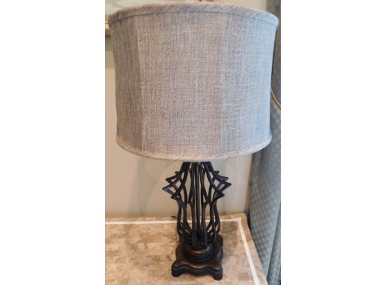 Sturdy Metal Table Lamp With Gray Fabric Lampshade