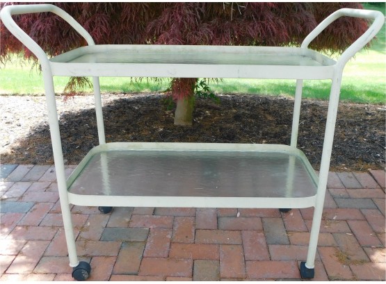Metal Cart On Wheels With 2 Glass Trays