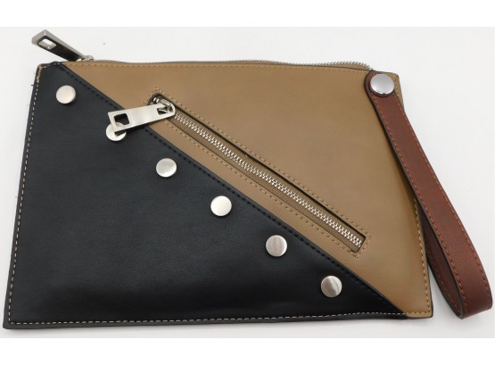 Street Level Brown Leather Handbag With Zip Closure