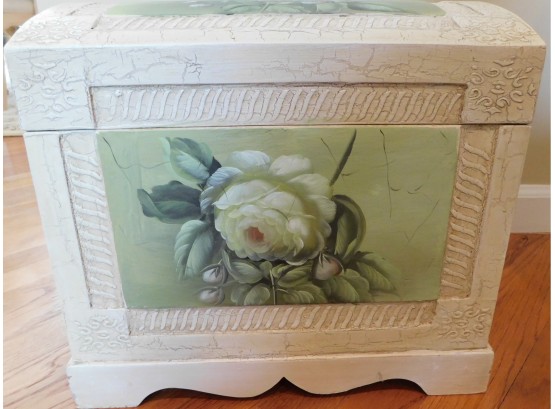 Mann Wooden Storage Chest With Painted Floral Pattern And Felt Inner Lining