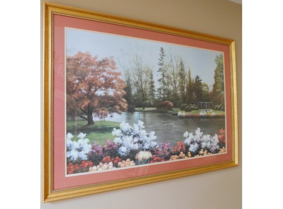 Landscape Print Portait Of Flowers Of Riverbank In Gold Frame By D. Romanello
