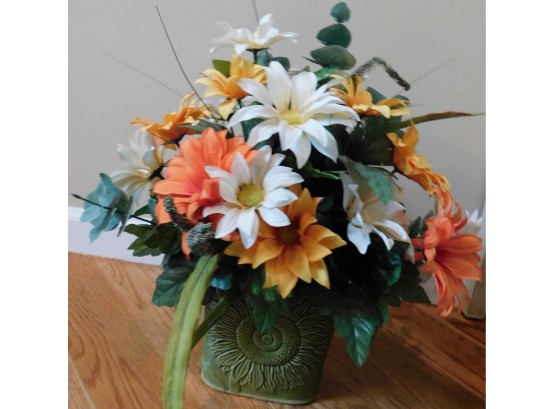 Colorful Faux Flowers In Green Sunflower Planter