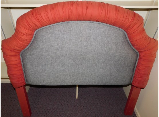 Wood Framed Red And Gray Upholstered Headboard - For Full Sized Bed