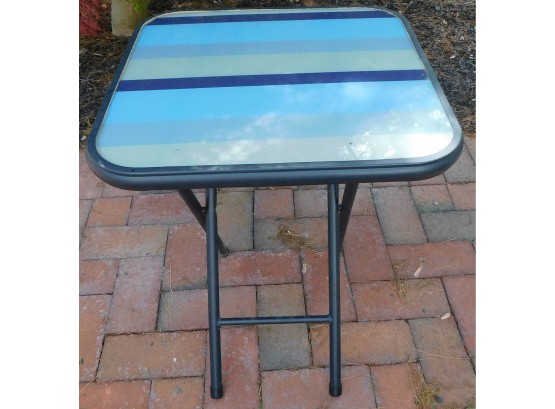 Blue Striped Square Outdoor Folding Table